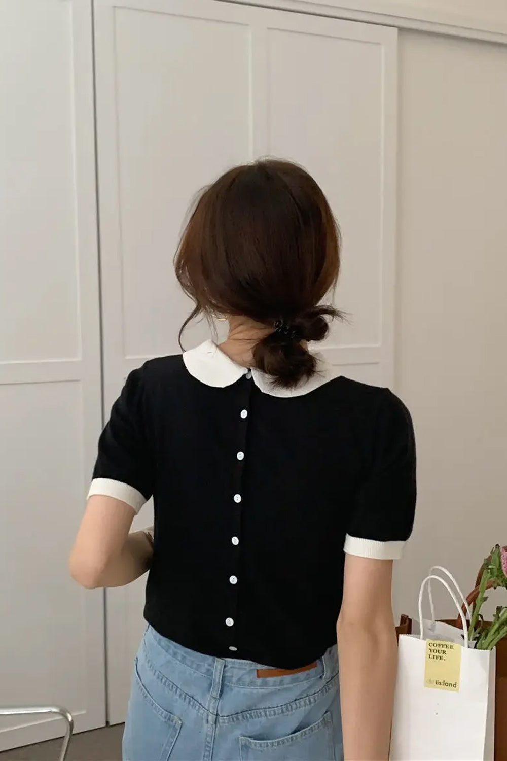 Puff Sleeve Back Button Up Shirt