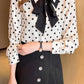 Long Sleeve Bow Style Polka Dot Pattern Blouse Shirt