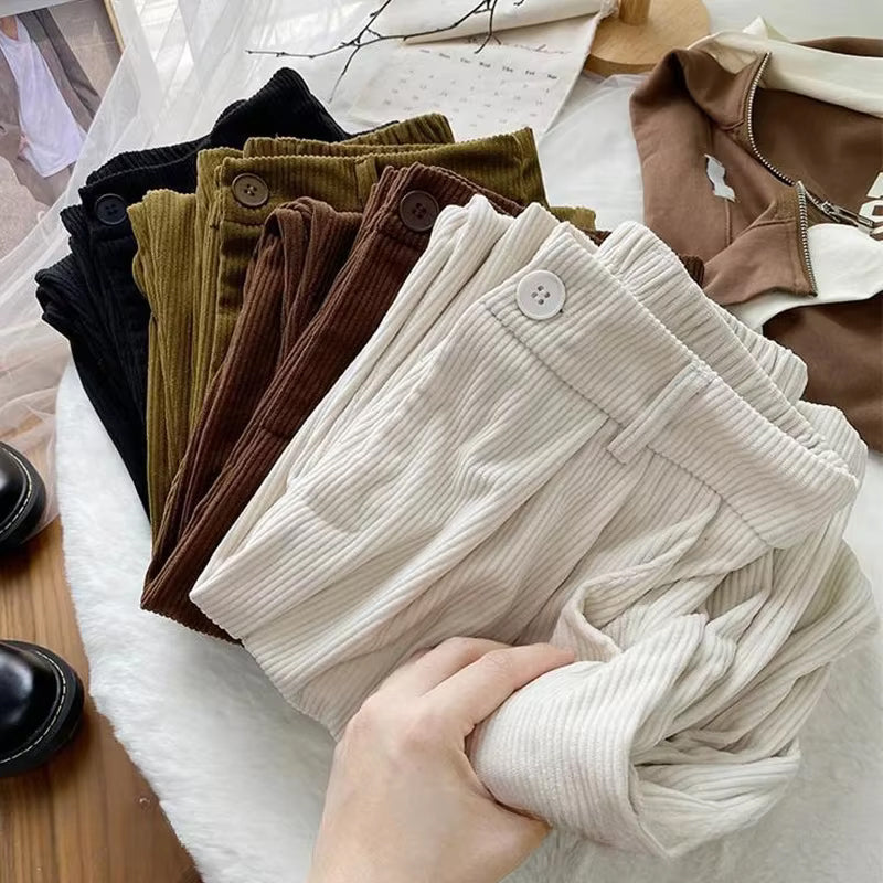 High Waist Retro Wide Leg Corduroy Pants