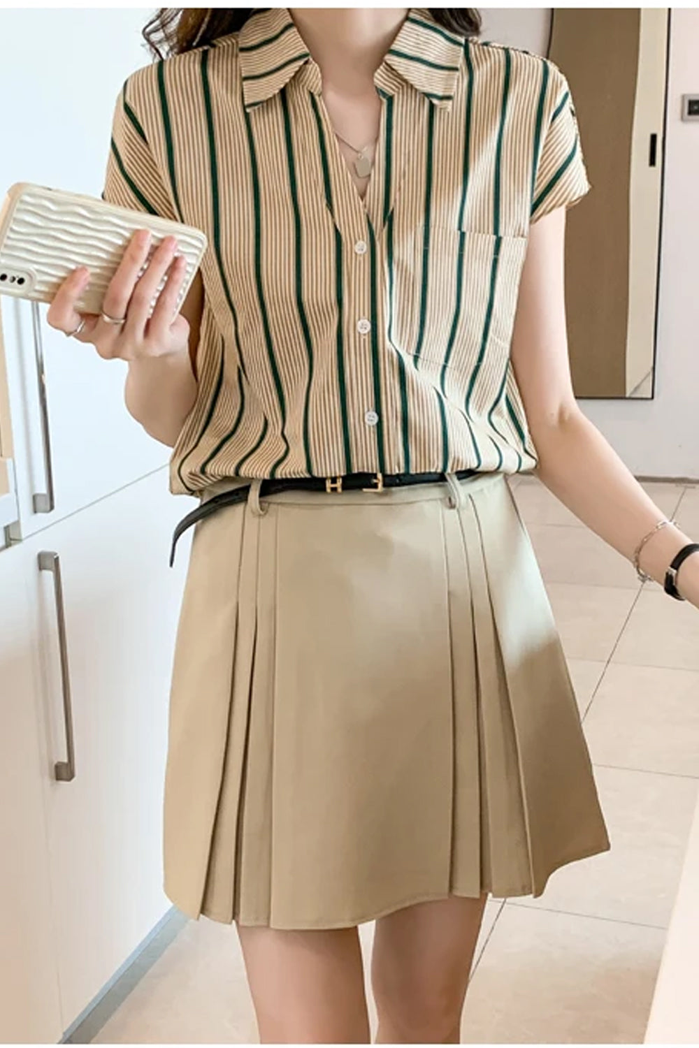 Striped Pattern Sleeveless Office Blouse Shirt