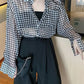 Long Sleeve Houndstooth Pattern Semi Transparent Shirts