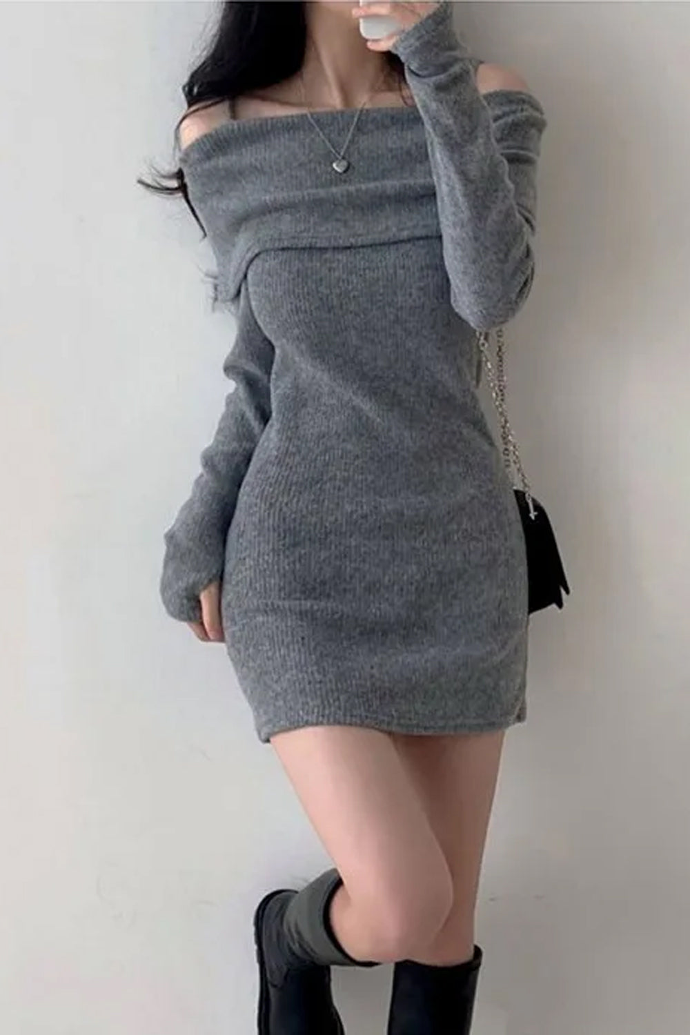 Sexy Off Shoulder Knitted Slim Mini Dress