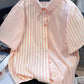 Short Sleeve Pink Elegant Striped Blouse Shirt