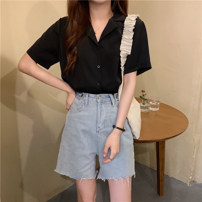 Cute Colors Notched Collar Blouse Shirt