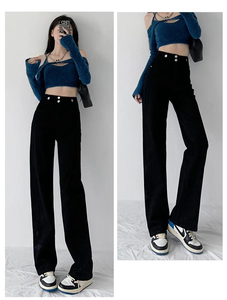 High Waist Full Length Basic Colors Jeans Pants