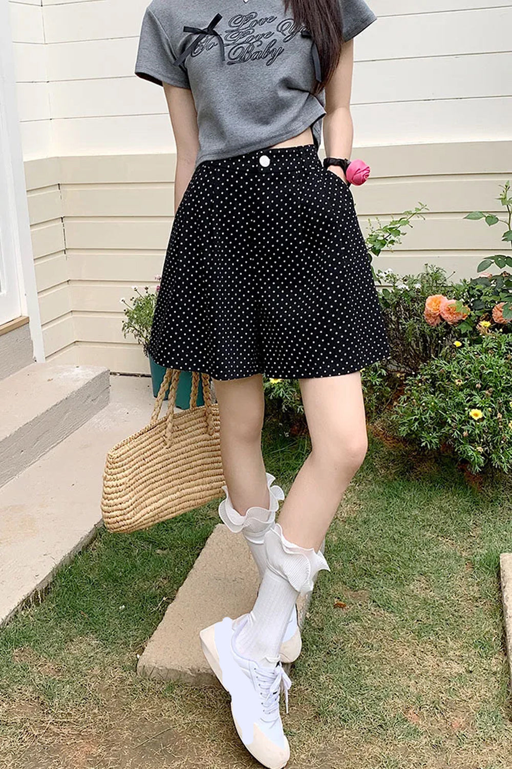 High Waist Dot Full Pattern Shorts Pants