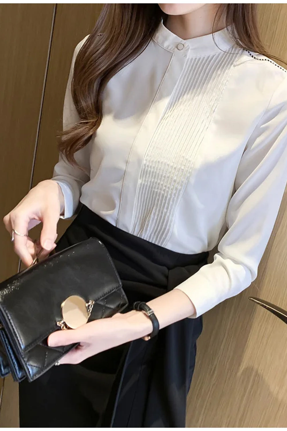 Long Sleeve High Neck Irregular Blouse Shirt