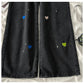 Colorful Heart Embroidered Black Jeans Pants