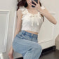 Square Neck Bow Tie Knitted Crop Tops