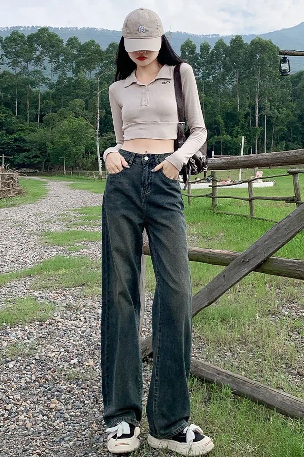 High Waist Dark Colors Casual Jeans Pants