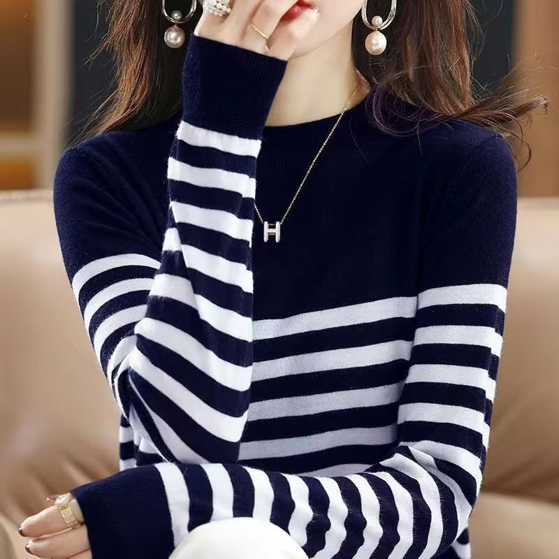 Long Sleeve Retro Striped Slim Sweater