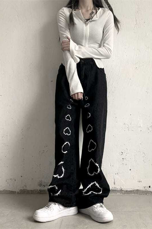 Loose Love Pattern Casual Long Pants