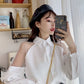 Long Puff Sleeve Transparent Collar Blouse Shirt