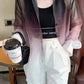 Long Sleeve Gradient Colors Transparent Blouse Shirts