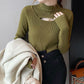 Long Sleeve Sexy Cut Out Mock Neck Knitted Sweater