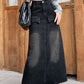 High Waist Vintage Black Denim Long Skirts