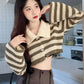 Striped Flare Sleeve Cropped Sweater