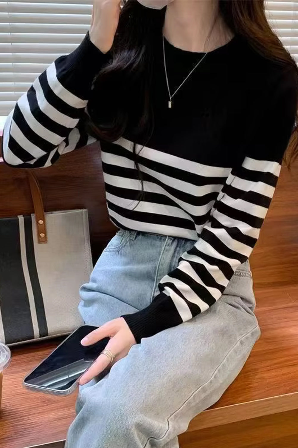 Long Sleeve Retro Striped Slim Sweater