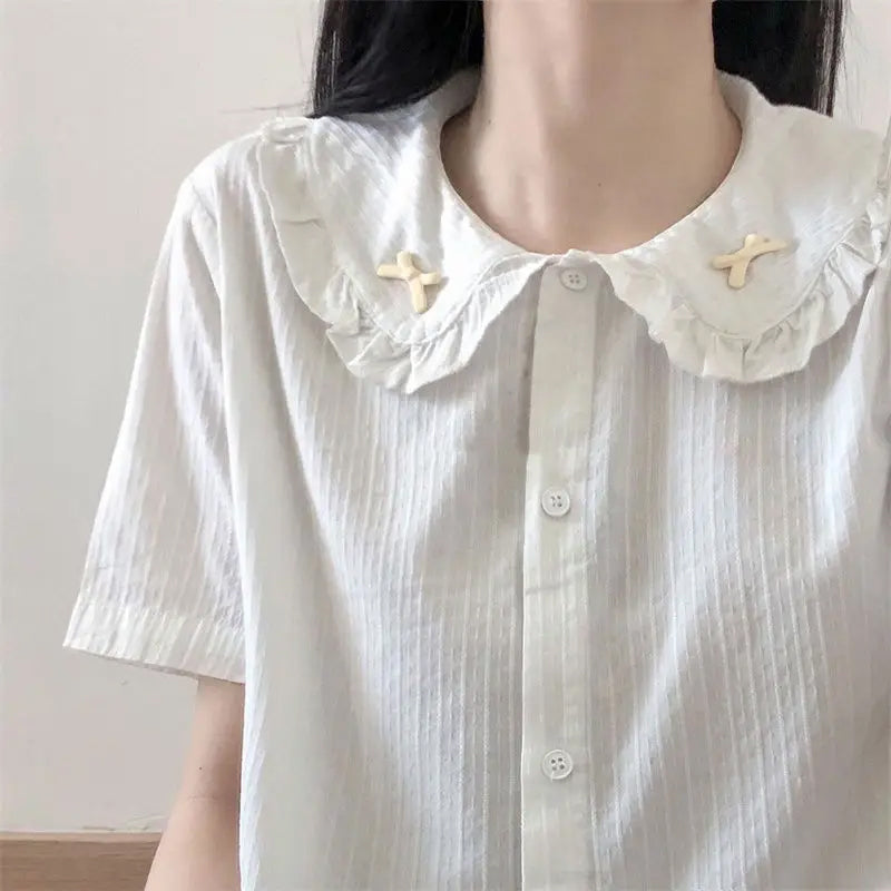 Cute Short Sleeve Doll Collar Shirt