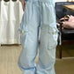 Loose Multi Pockets Cute Blue Pants