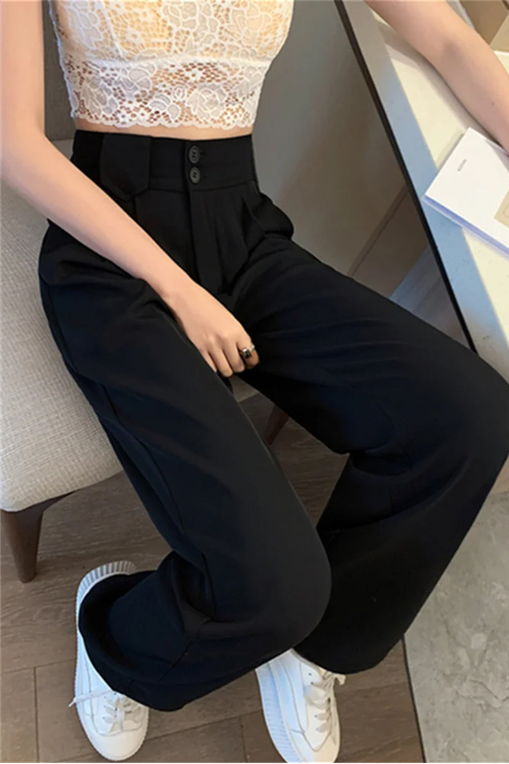 High Waist Loose Basic Colors Office Long Pants