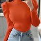 Puff Sleeve Semi High Collar Casual Slim Sweater