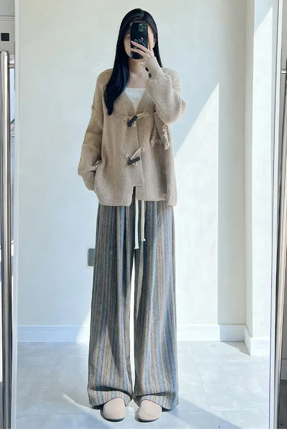 Loose Stylish Striped Long Woolen Pants