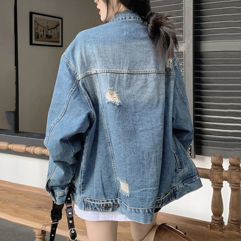 Loose Casual Ripped Denim Jeans Jacket