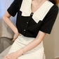 Short Sleeve V-Neck Chiffon Blouse Shirt