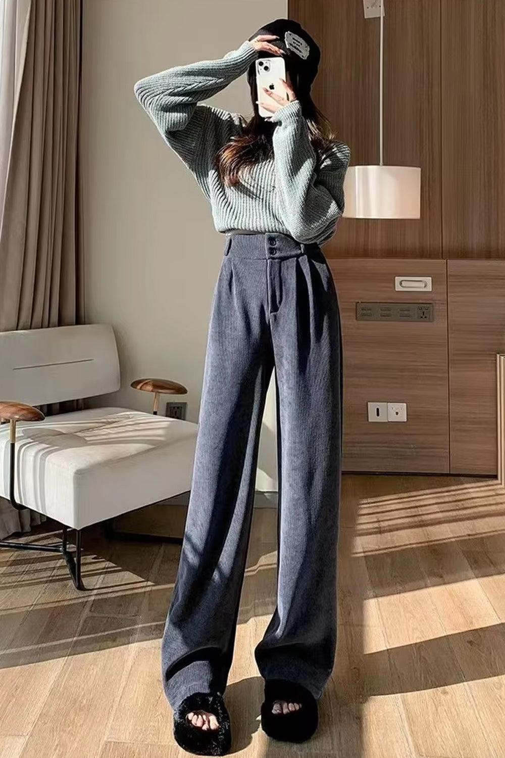 High Waist Loose Retro Corduroy Pants