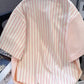 Short Sleeve Pink Elegant Striped Blouse Shirt