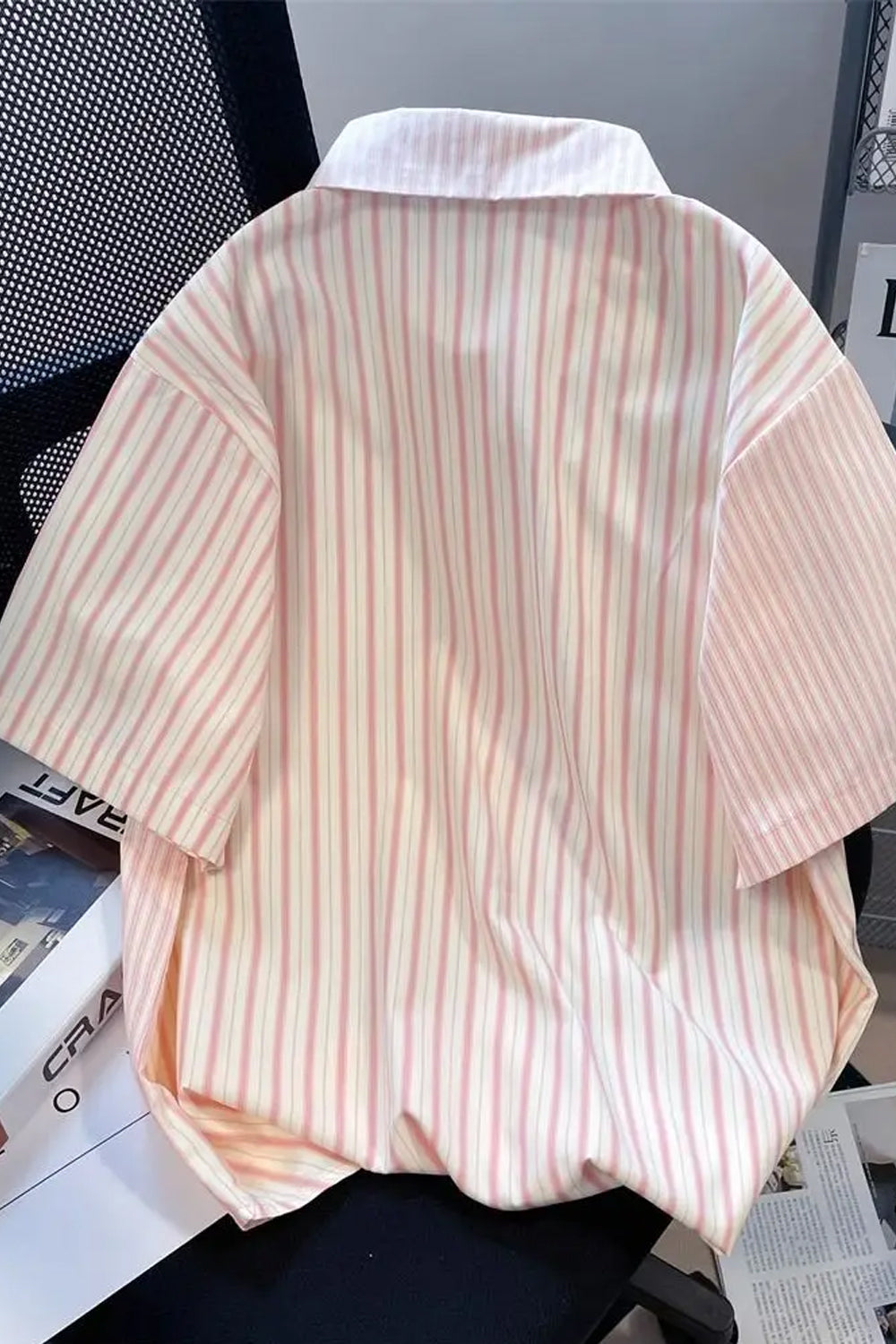 Short Sleeve Pink Elegant Striped Blouse Shirt