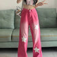 High Waist Stars Pattern Long Pink Jeans