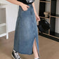 High Waist Retro Split A-Line Denim Skirts