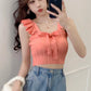 Square Neck Bow Tie Knitted Crop Tops