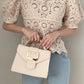 Puff Sleeve Hollow Out Lace Cropped Shirt