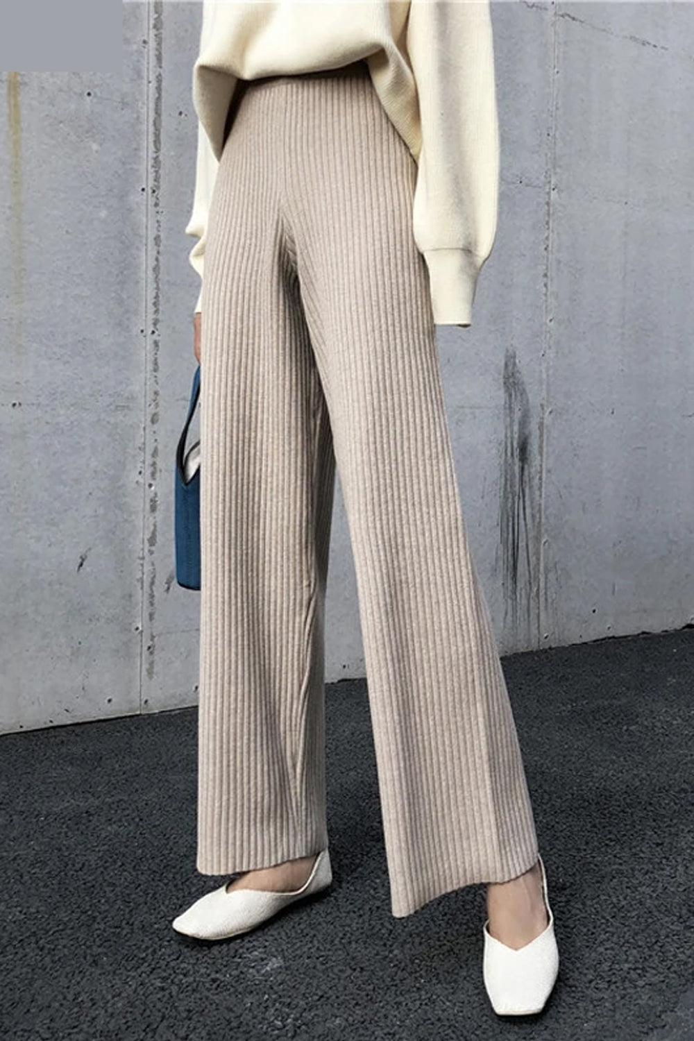 High Waist Loose Knitted Office Long Pants