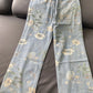 Loose Wide Leg Flowers Pattern Jeans Pants