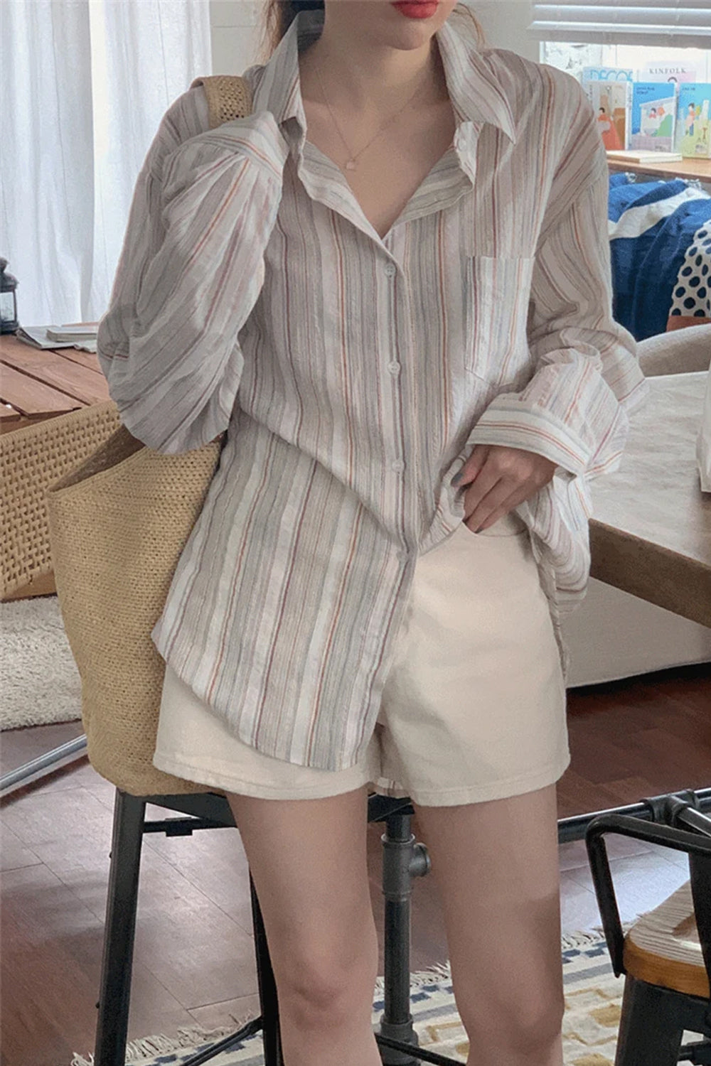 Long Sleeve Retro Striped Casual Blouse Shirts