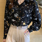 Long Sleeve Planets Printed Office Blouse Shirt