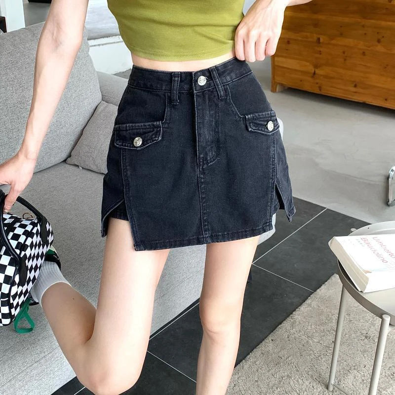 High Waist Denim Skirts With Shorts