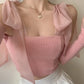 Detachable Sleeve Bow Knitted Cropped Tops