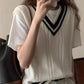 V-Neck Collar Striped Retro Vest Sweater