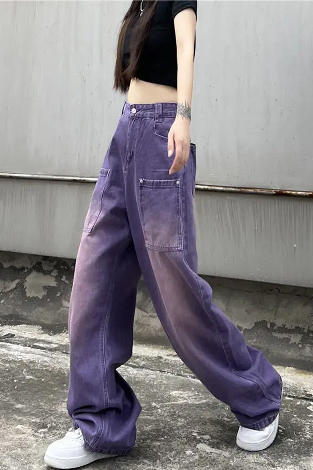 High Waist Retro Purple Long Jeans Pants