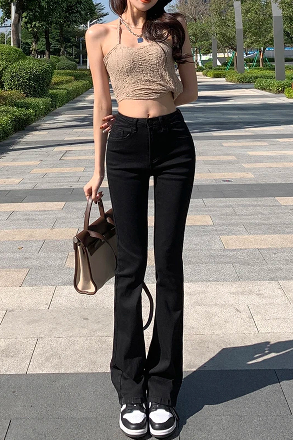 High Waist Long Skinny Flare Jeans Pants