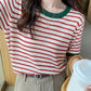 Short Sleeve O-Neck Knitted Stripe Shirt