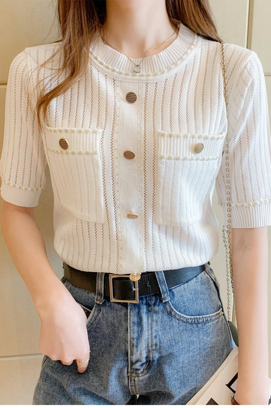 Short Sleeve Soft Knitted Pockets Shirt