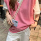 V-Neck Sleeveless Pink Vest Sweater