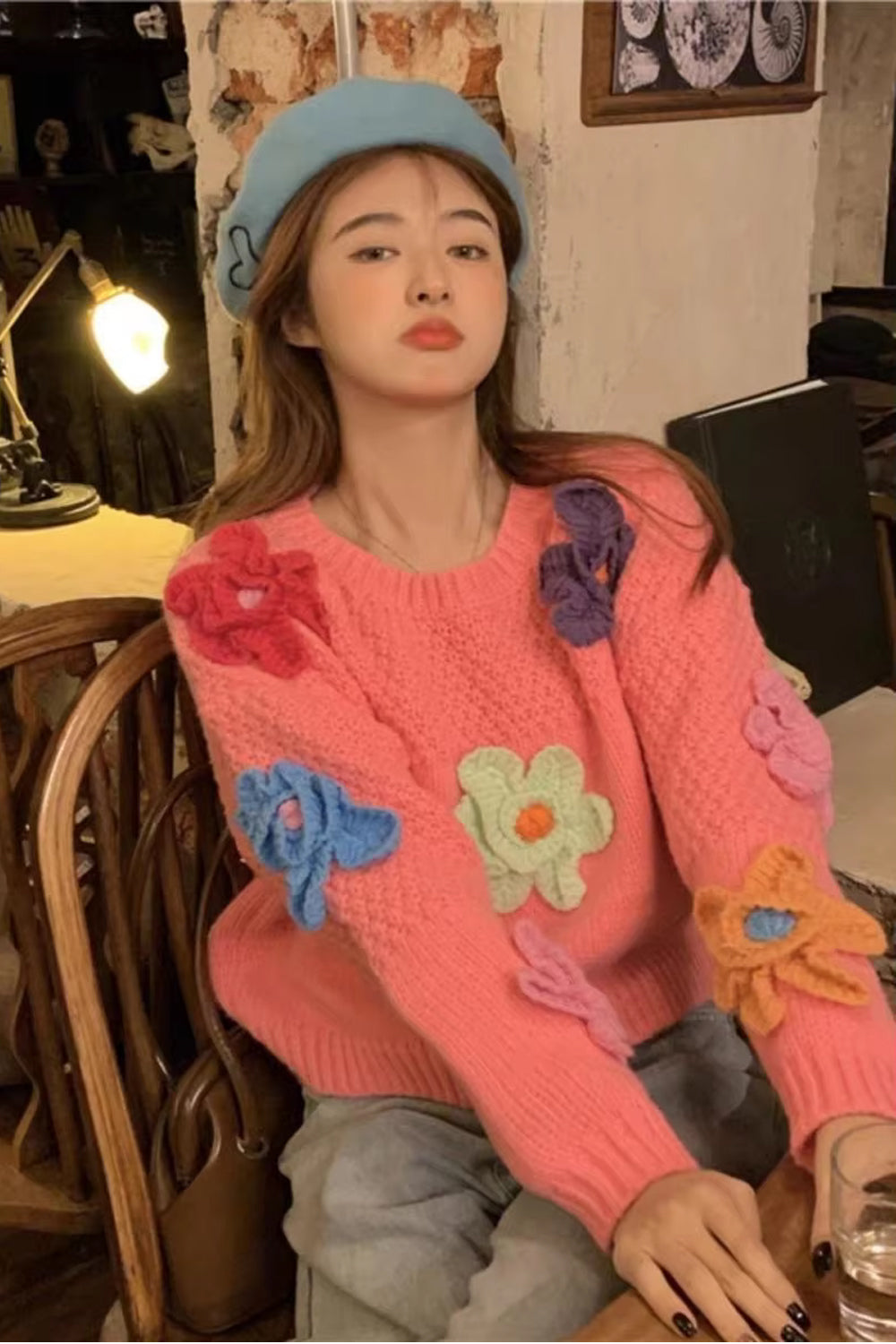 Casual 3D Flowers Knitted Sweater