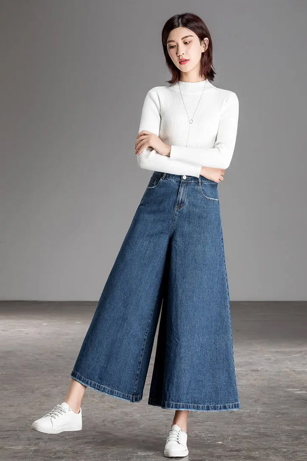 Loose Wide Leg Ankle Length Jeans Pants